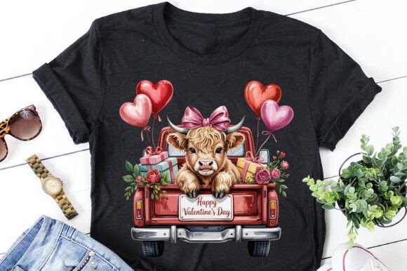 Stitching the Highland Cow Red Truck Valentine